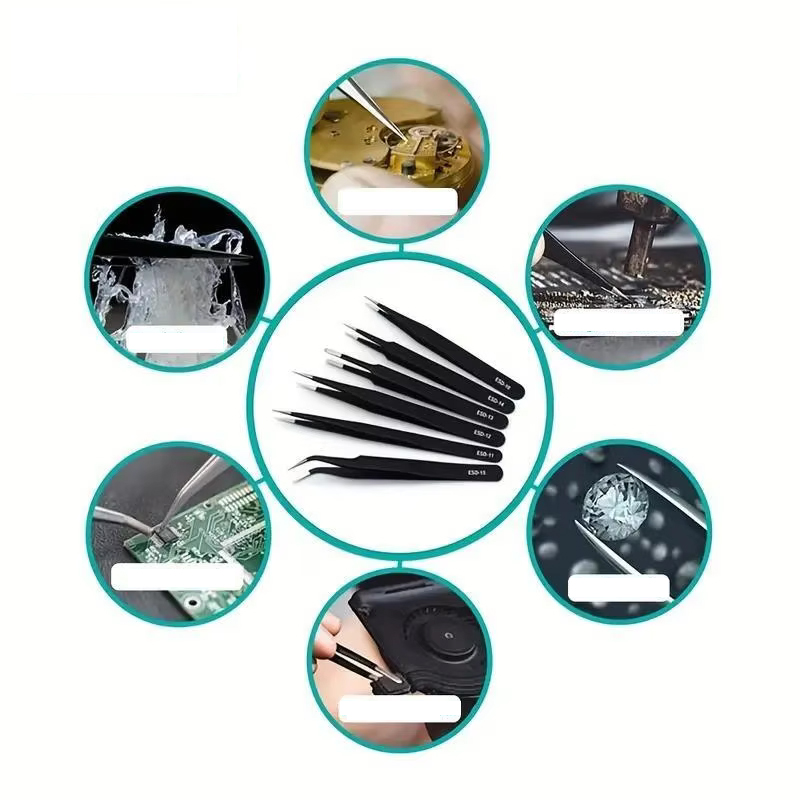 Electronics Repair Tools - 6pcs ESD Anti-Static Stainless SteelTweezers Repair